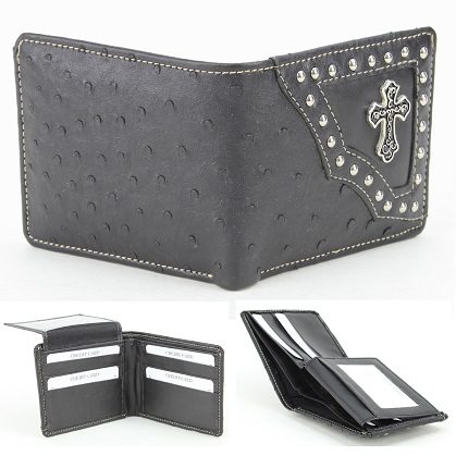 Vegan Leather WALLET [Bifold] Western Cross [BLK]